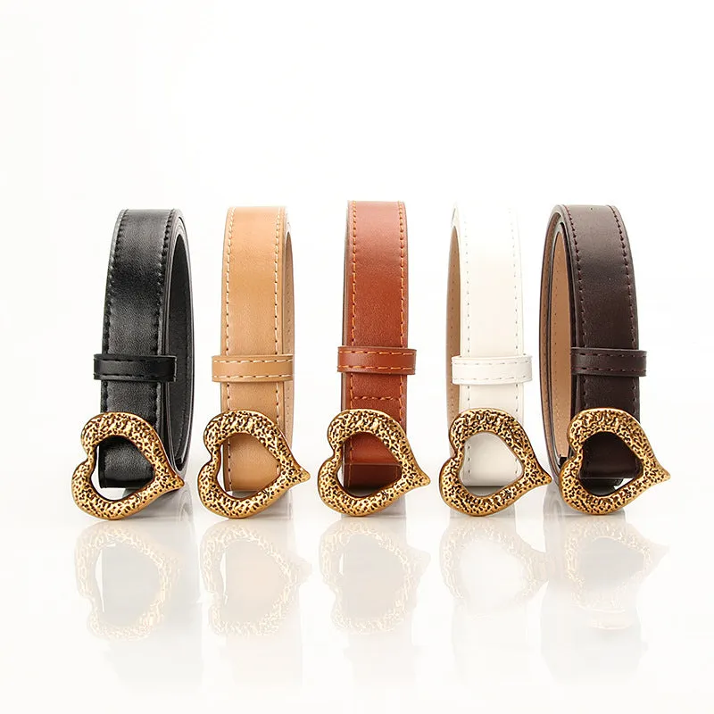 Retro Gold Heart Buckle Imitation Leather Belt Fashion All-Match Business Suit and Dress Decorative Band