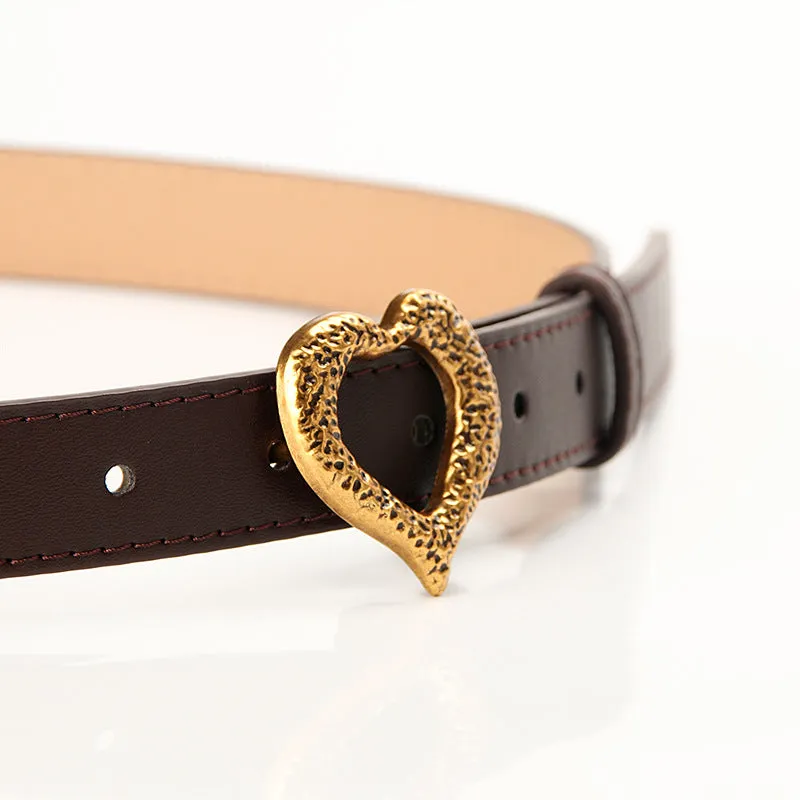 Retro Gold Heart Buckle Imitation Leather Belt Fashion All-Match Business Suit and Dress Decorative Band