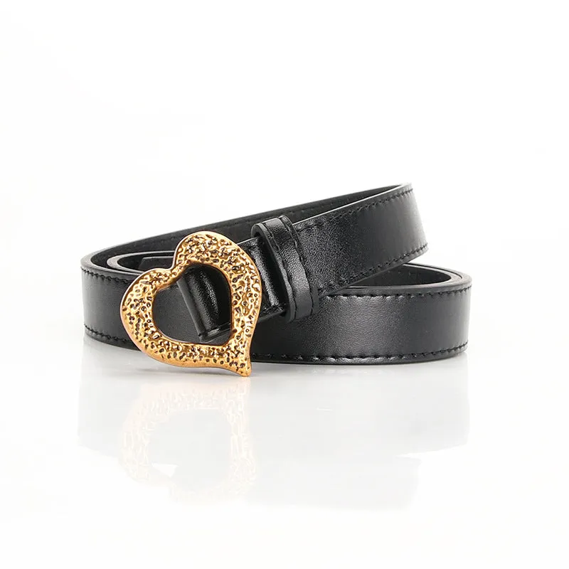 Retro Gold Heart Buckle Imitation Leather Belt Fashion All-Match Business Suit and Dress Decorative Band