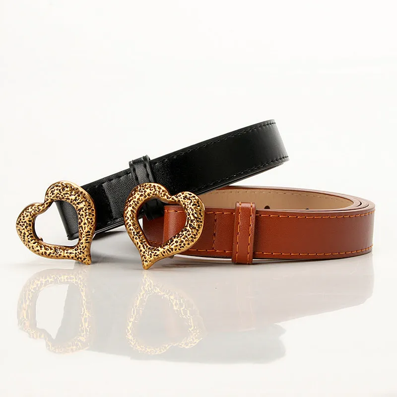 Retro Gold Heart Buckle Imitation Leather Belt Fashion All-Match Business Suit and Dress Decorative Band