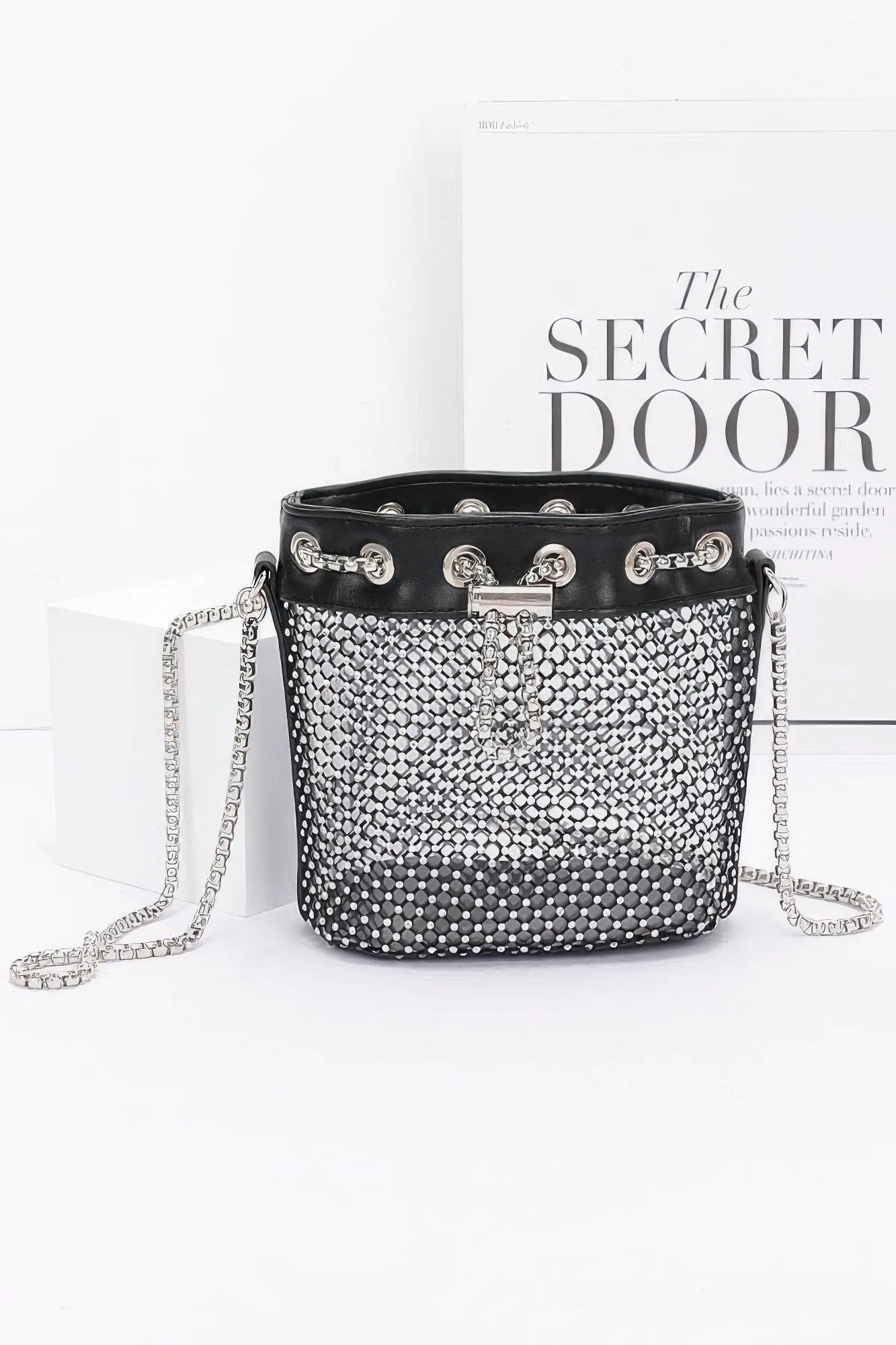 Rhinestone Mesh Tube Bag