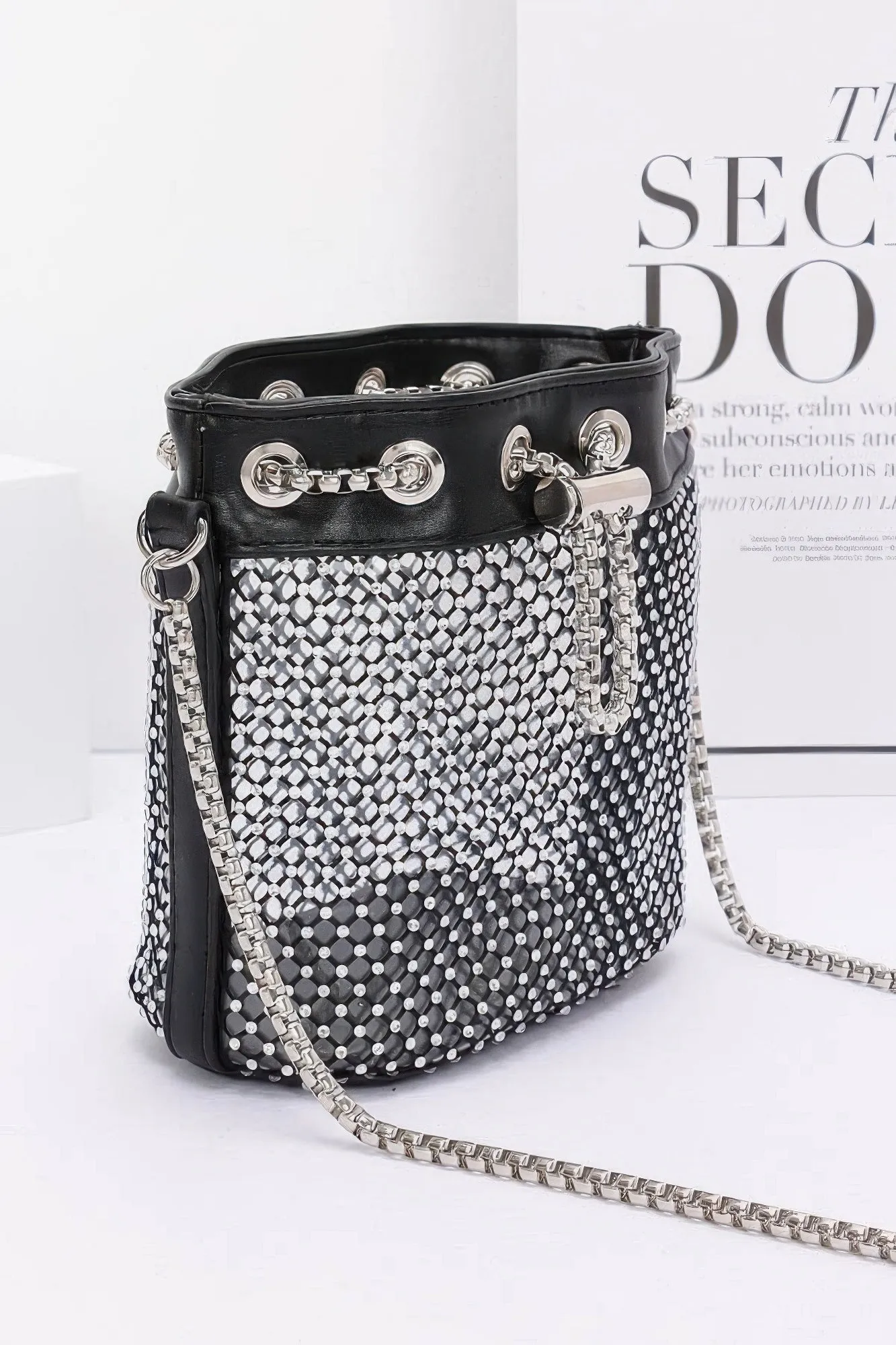 Rhinestone Mesh Tube Bag