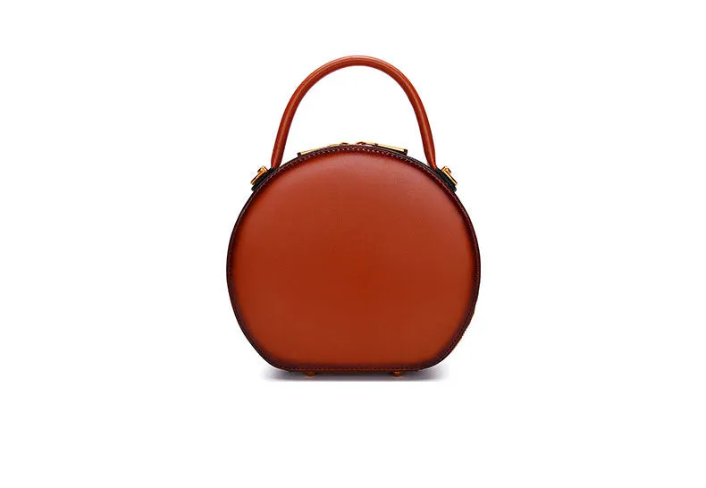 Small Ladies Leather Circle Crossbody Bag Shoulder Handbags For Women