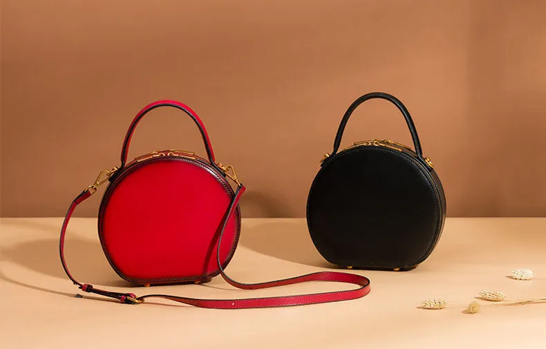 Small Ladies Leather Circle Crossbody Bag Shoulder Handbags For Women