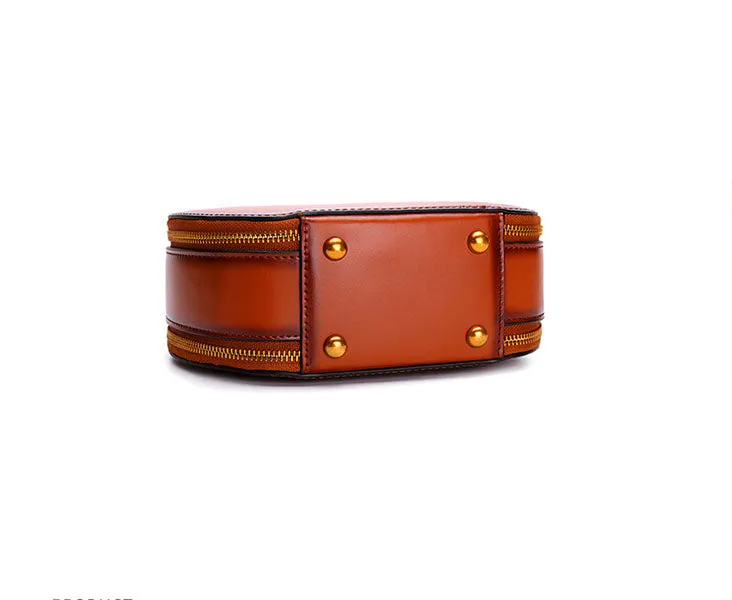 Small Ladies Leather Circle Crossbody Bag Shoulder Handbags For Women