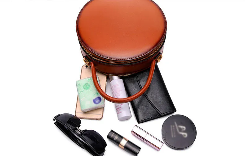 Small Ladies Leather Circle Crossbody Bag Shoulder Handbags For Women