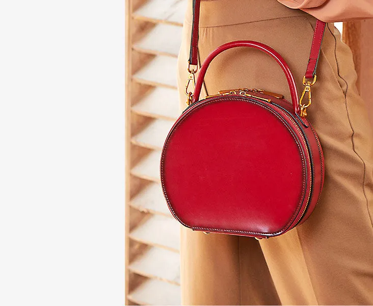 Small Ladies Leather Circle Crossbody Bag Shoulder Handbags For Women