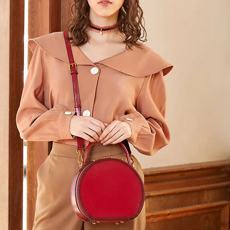 Small Ladies Leather Circle Crossbody Bag Shoulder Handbags For Women