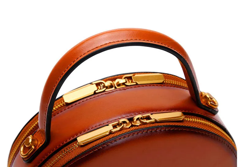 Small Ladies Leather Circle Crossbody Bag Shoulder Handbags For Women