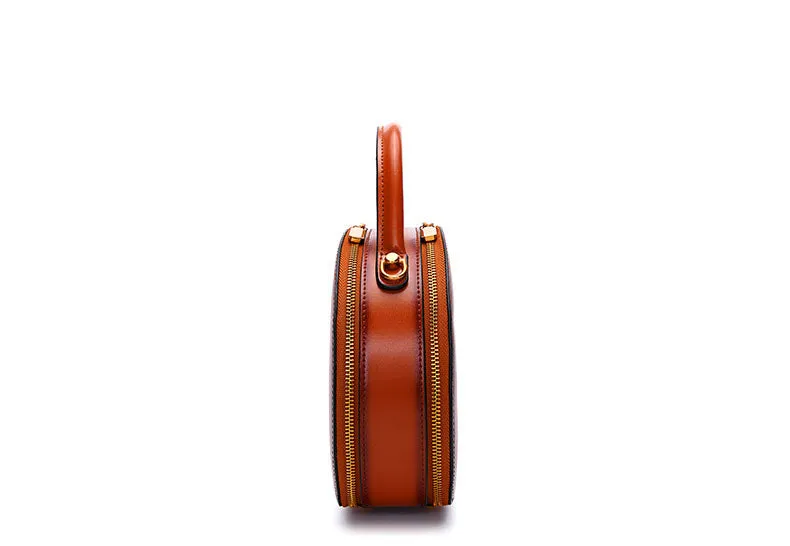 Small Ladies Leather Circle Crossbody Bag Shoulder Handbags For Women