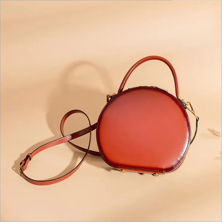 Small Ladies Leather Circle Crossbody Bag Shoulder Handbags For Women