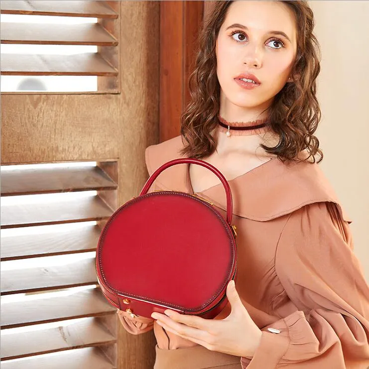 Small Ladies Leather Circle Crossbody Bag Shoulder Handbags For Women