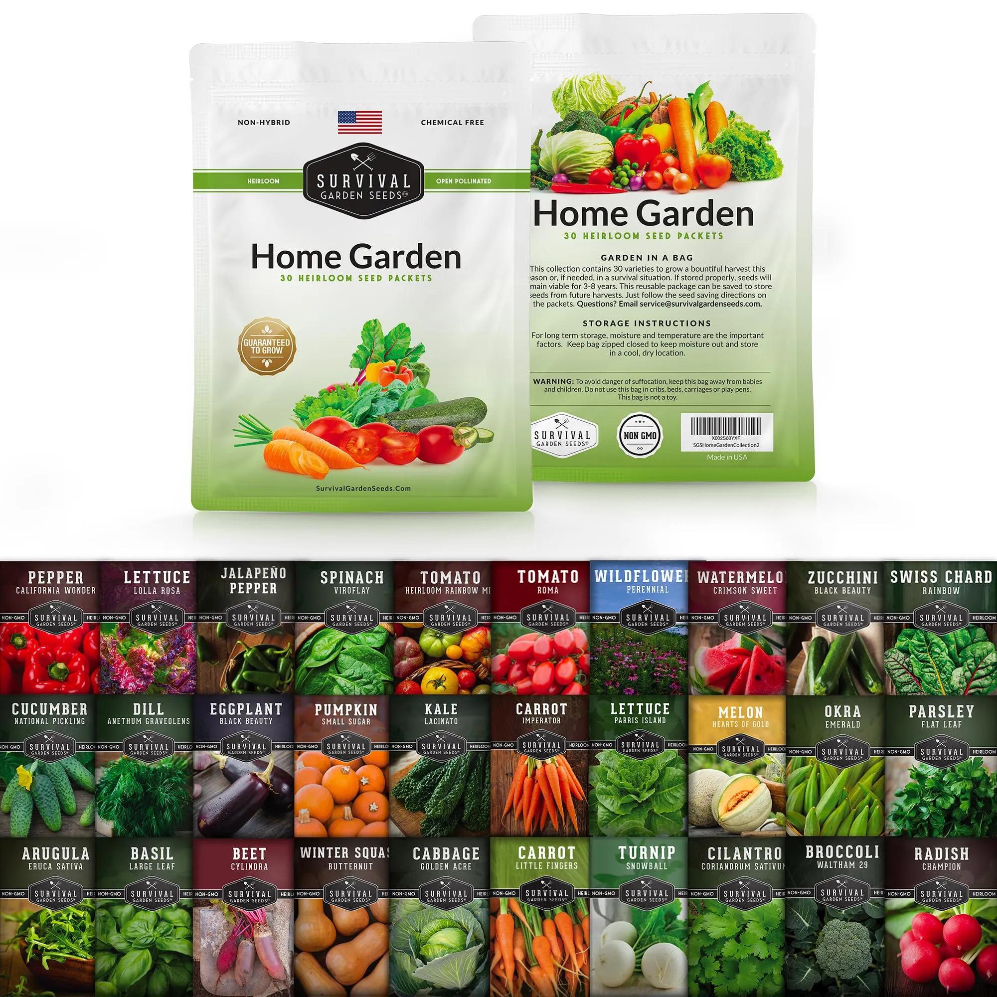 Survival Garden Heirloom Vegetable Seeds - Non-GMO Seed Varieties for Planting - 18,500  (30 Pack) Home Garden Vegetables, Fruits & Herbs - Plant & Grow Food Stores - Emergency Preparedness Gear