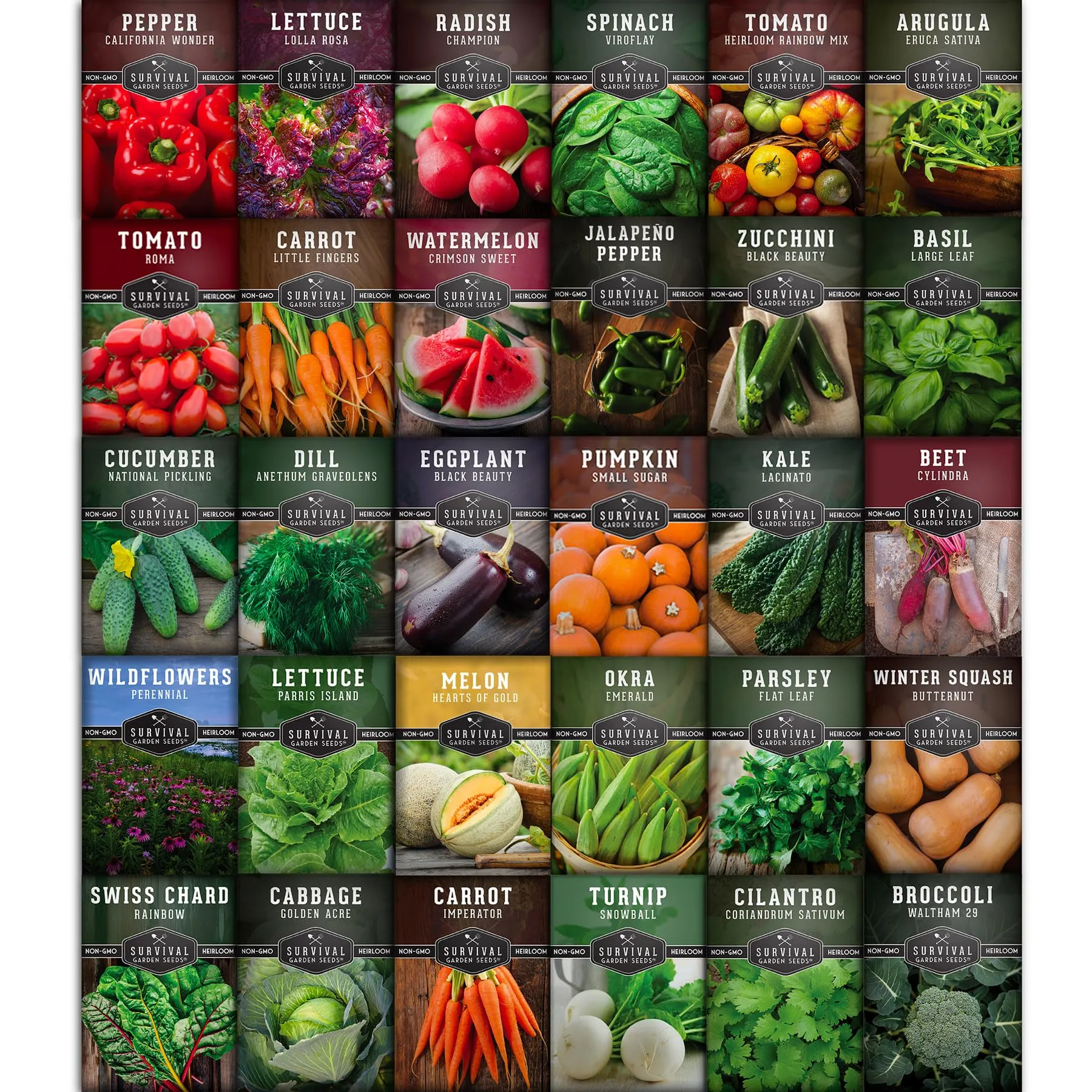 Survival Garden Heirloom Vegetable Seeds - Non-GMO Seed Varieties for Planting - 18,500  (30 Pack) Home Garden Vegetables, Fruits & Herbs - Plant & Grow Food Stores - Emergency Preparedness Gear