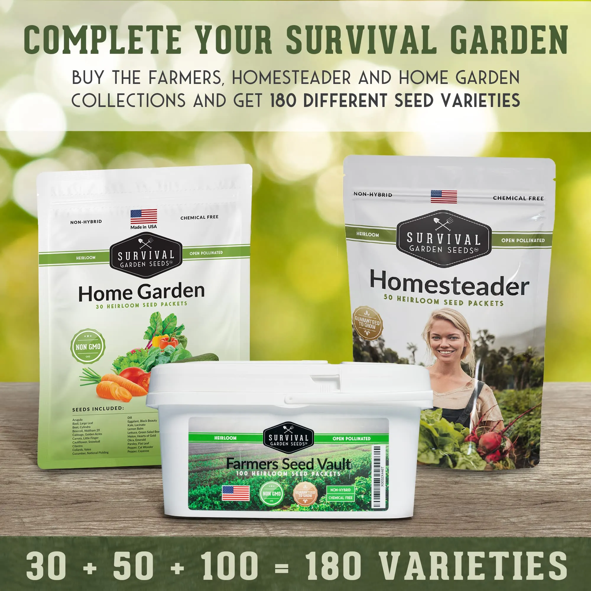 Survival Garden Heirloom Vegetable Seeds - Non-GMO Seed Varieties for Planting - 18,500  (30 Pack) Home Garden Vegetables, Fruits & Herbs - Plant & Grow Food Stores - Emergency Preparedness Gear