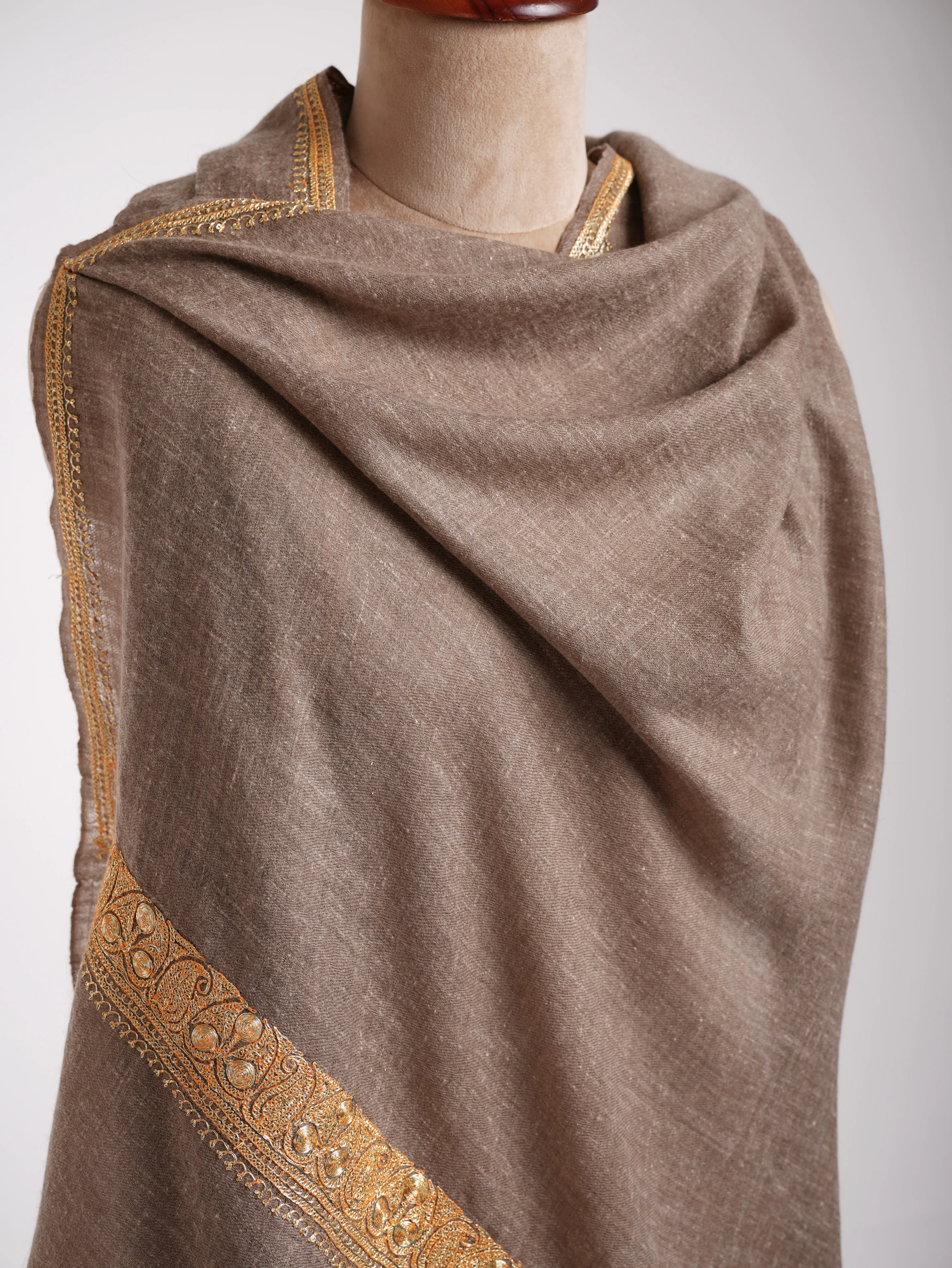 Toosh Color Indian Cashmere with Golden Tilla Embroidery