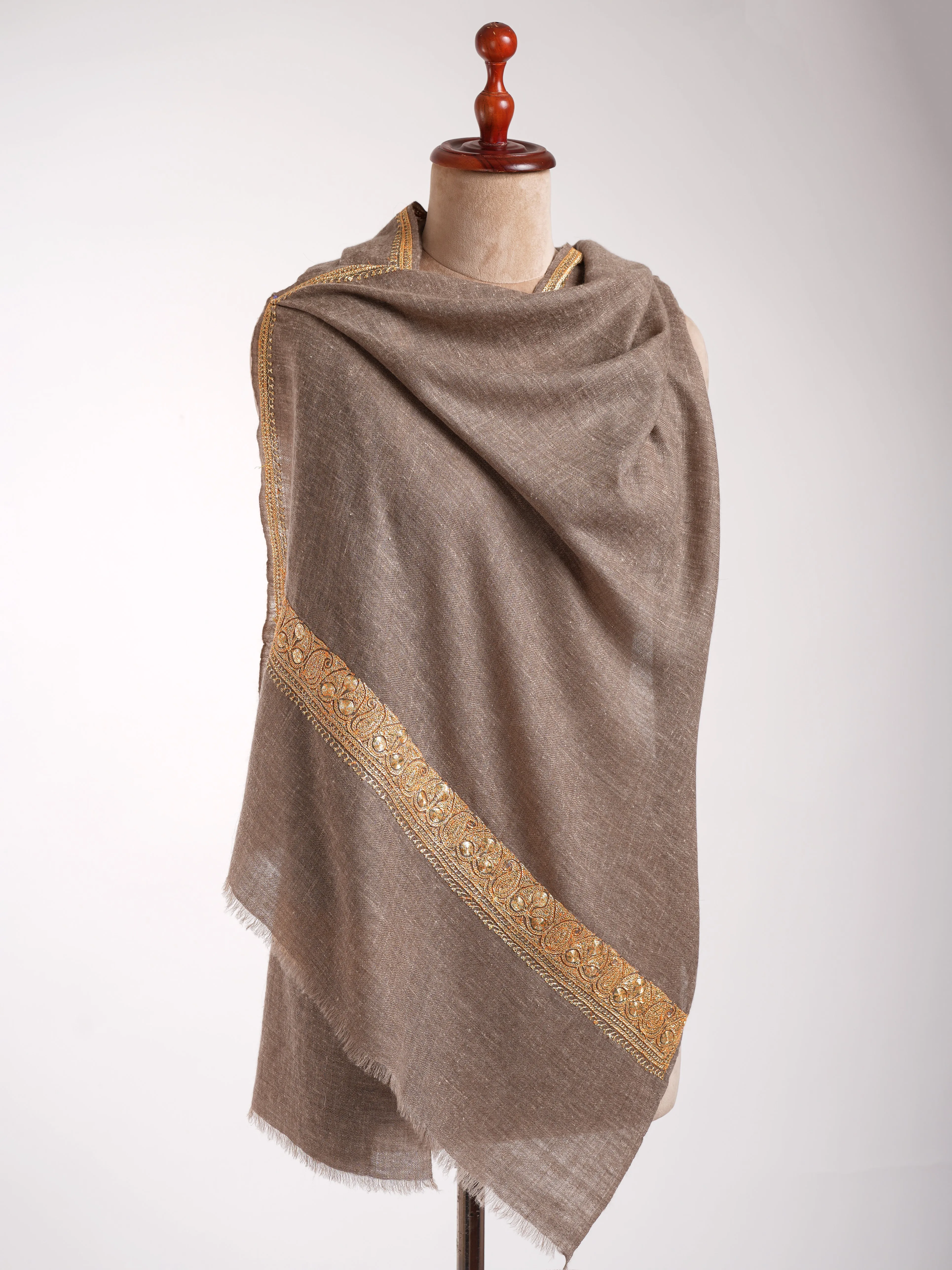 Toosh Color Indian Cashmere with Golden Tilla Embroidery