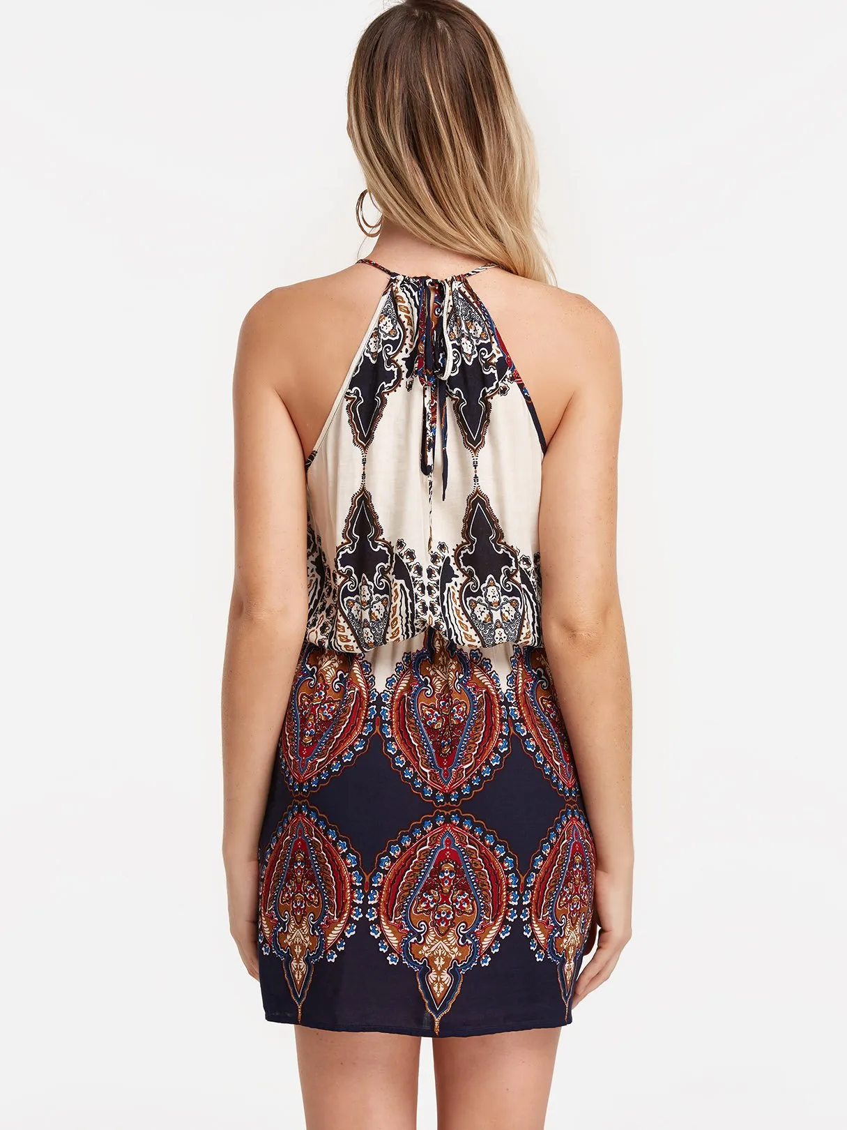 Wholesale Halter Sleeveless Tribal Print Mini Dresses