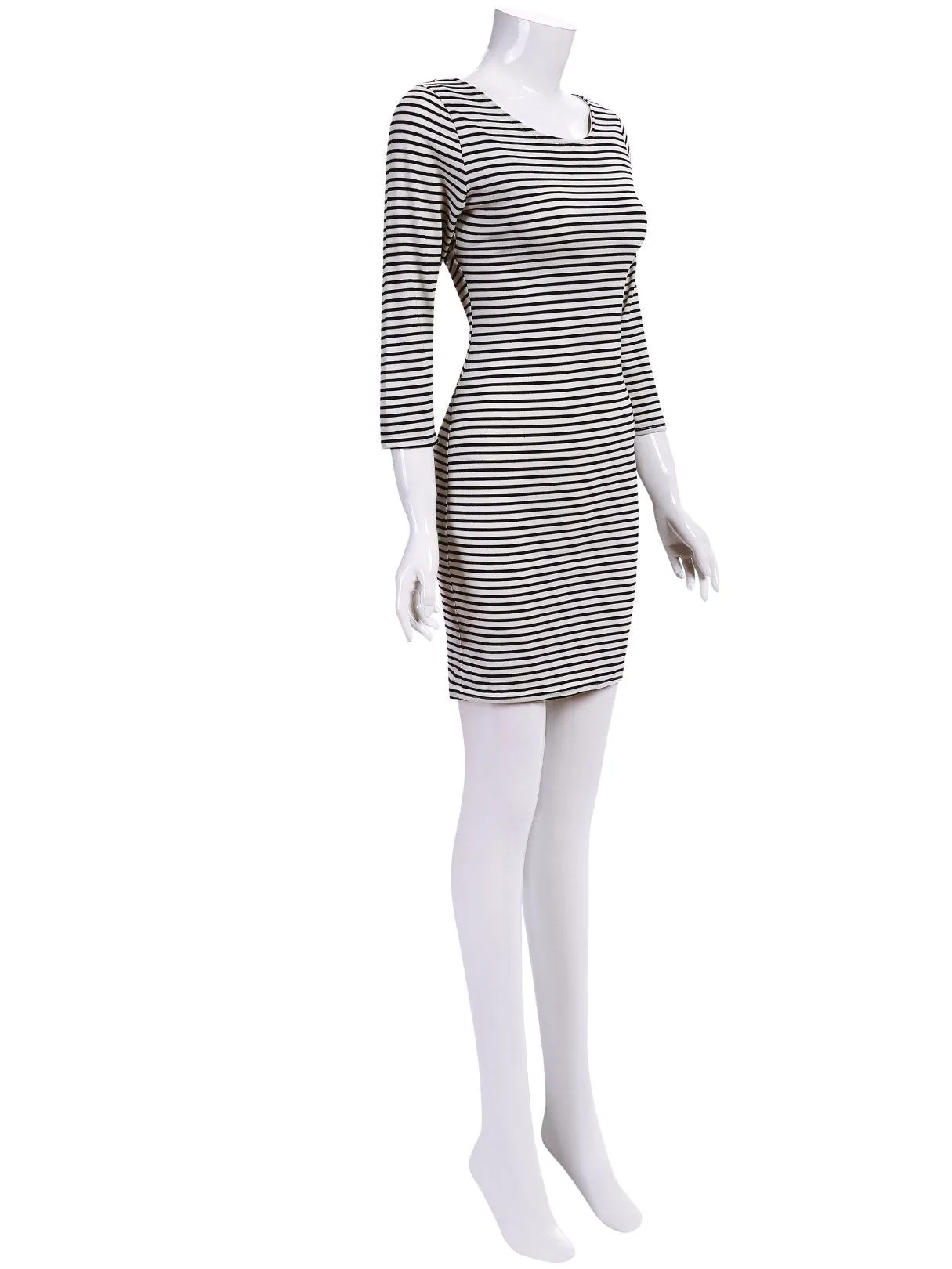 Wholesale Round Neck Long Sleeve Stripe Backless Mini Dresses