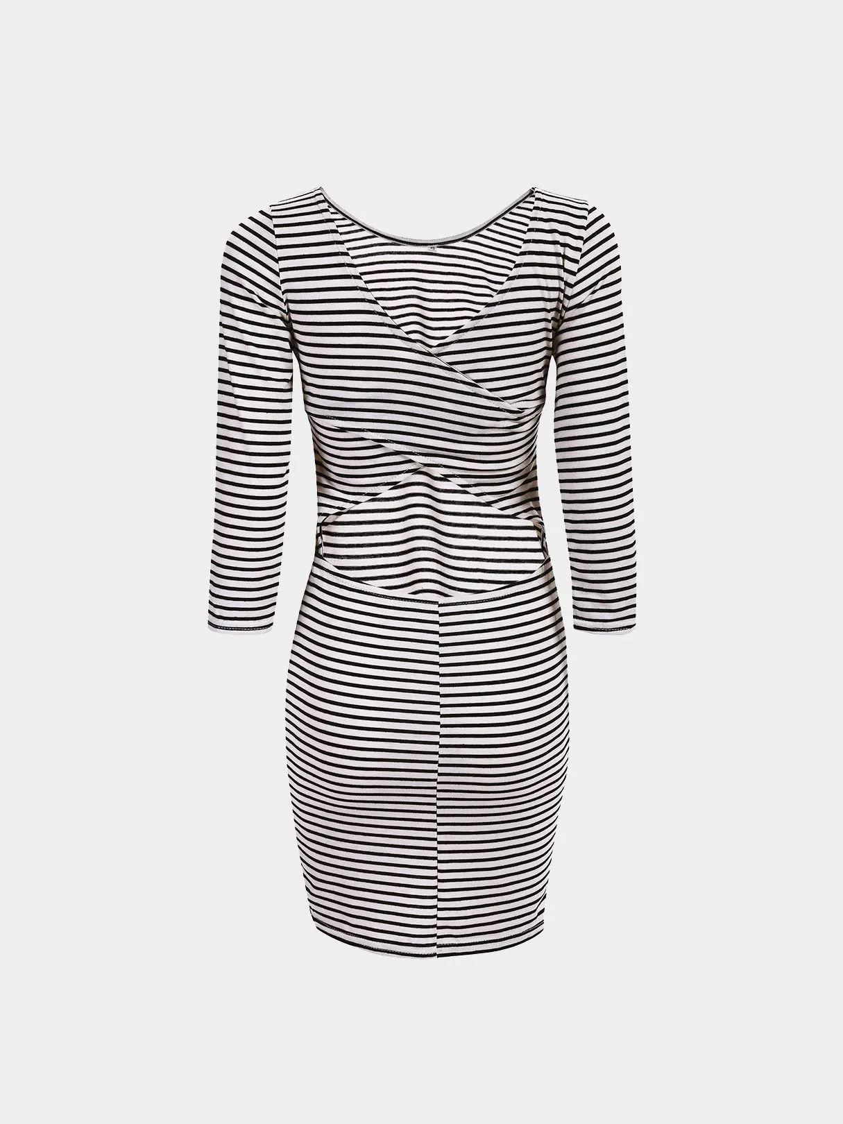 Wholesale Round Neck Long Sleeve Stripe Backless Mini Dresses