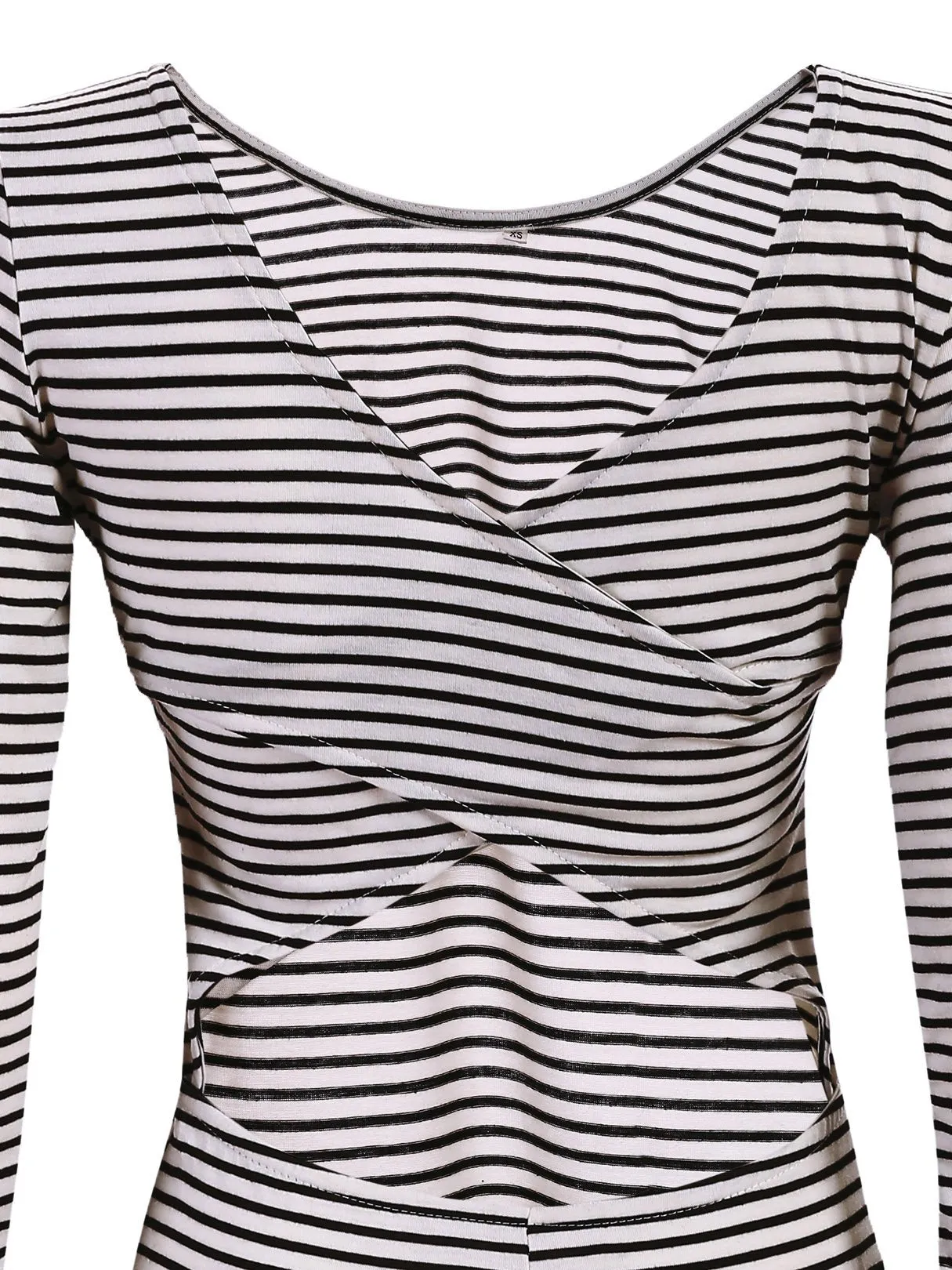 Wholesale Round Neck Long Sleeve Stripe Backless Mini Dresses