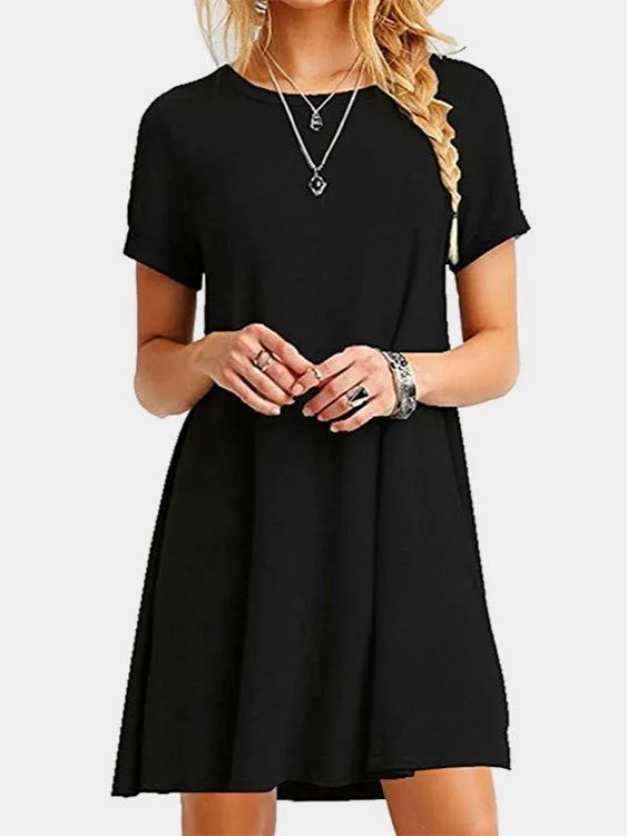Wholesale Round Neck Short Sleeve Plain Mini Dresses