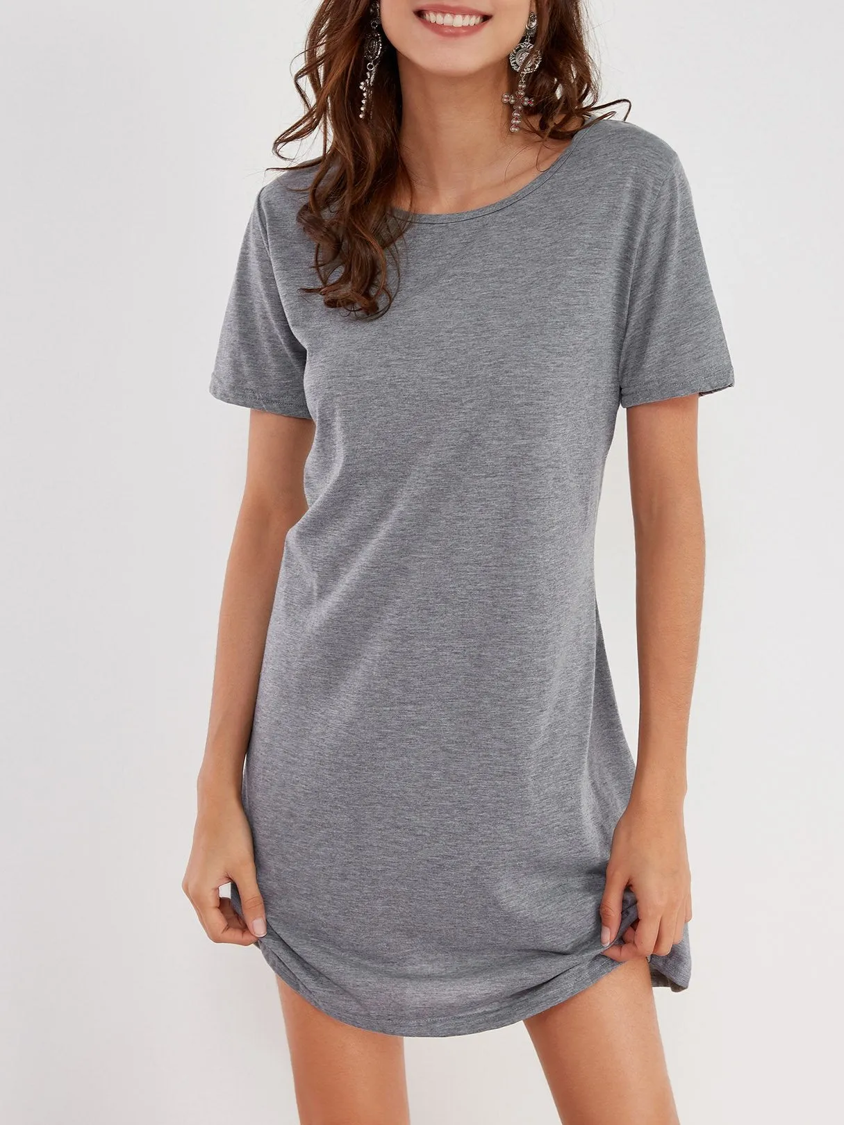 Wholesale Round Neck Short Sleeve Plain Mini Dresses