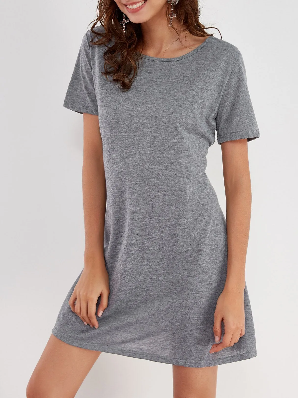 Wholesale Round Neck Short Sleeve Plain Mini Dresses