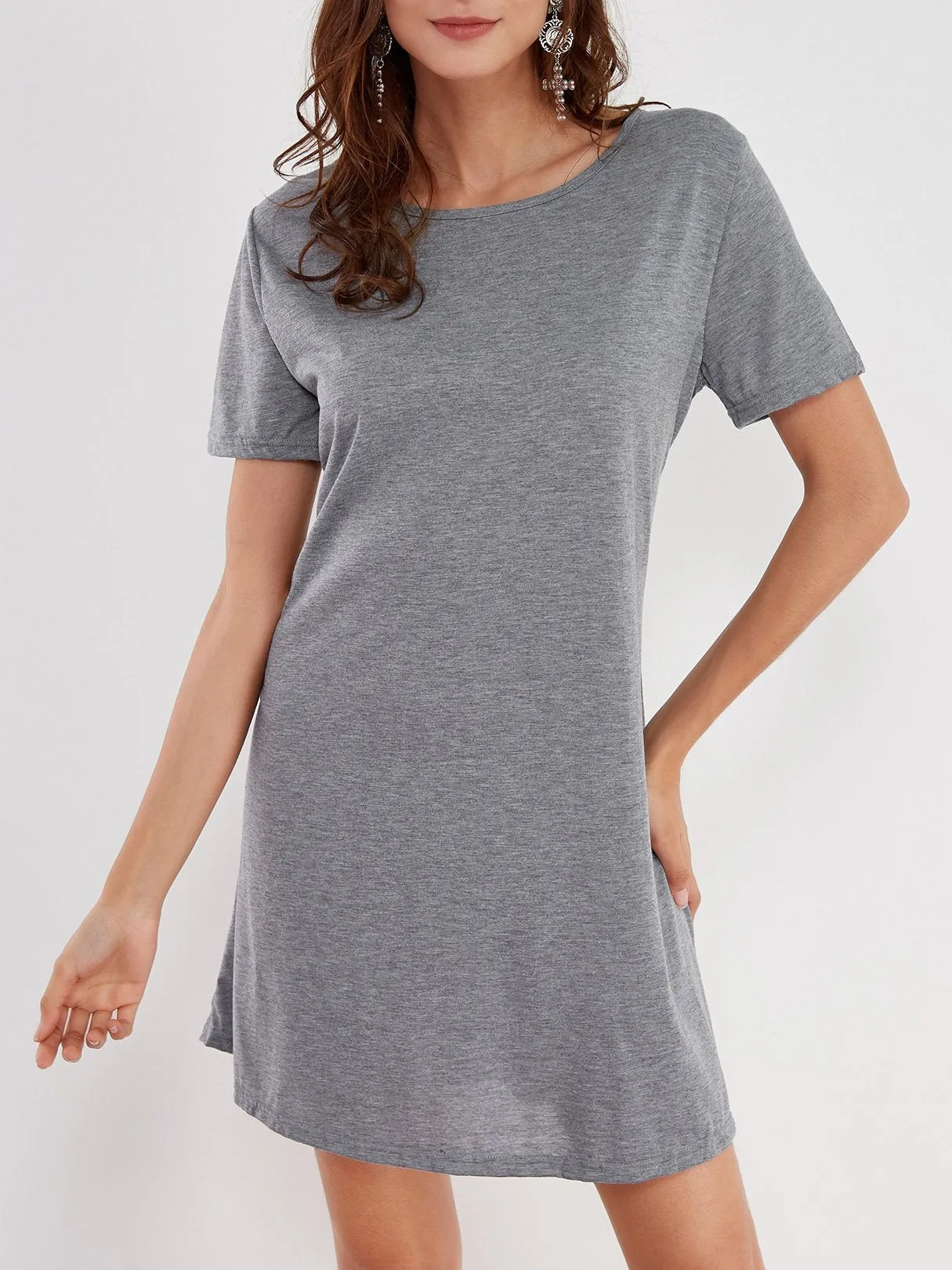 Wholesale Round Neck Short Sleeve Plain Mini Dresses