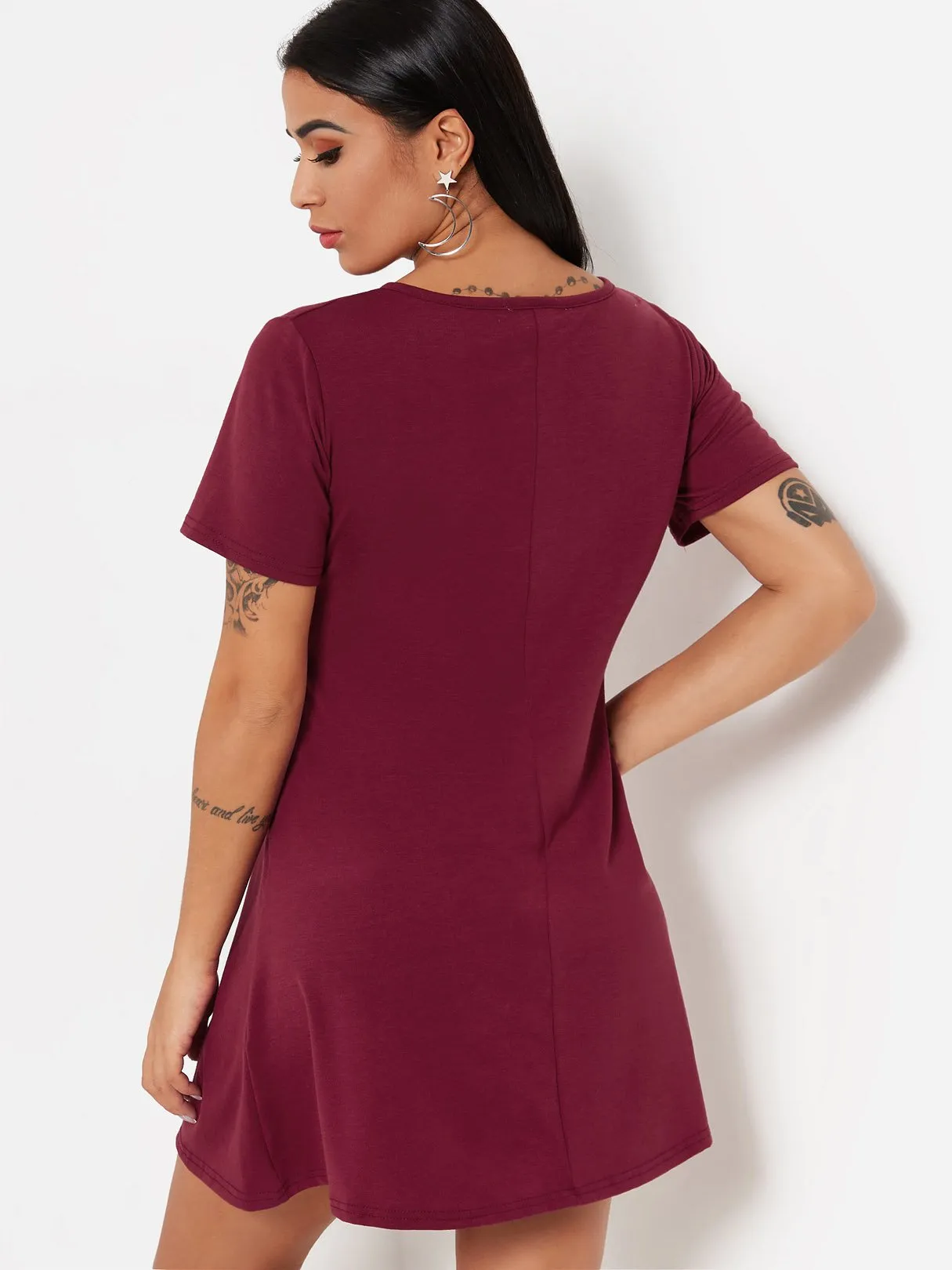 Wholesale Round Neck Short Sleeve Plain Mini Dresses