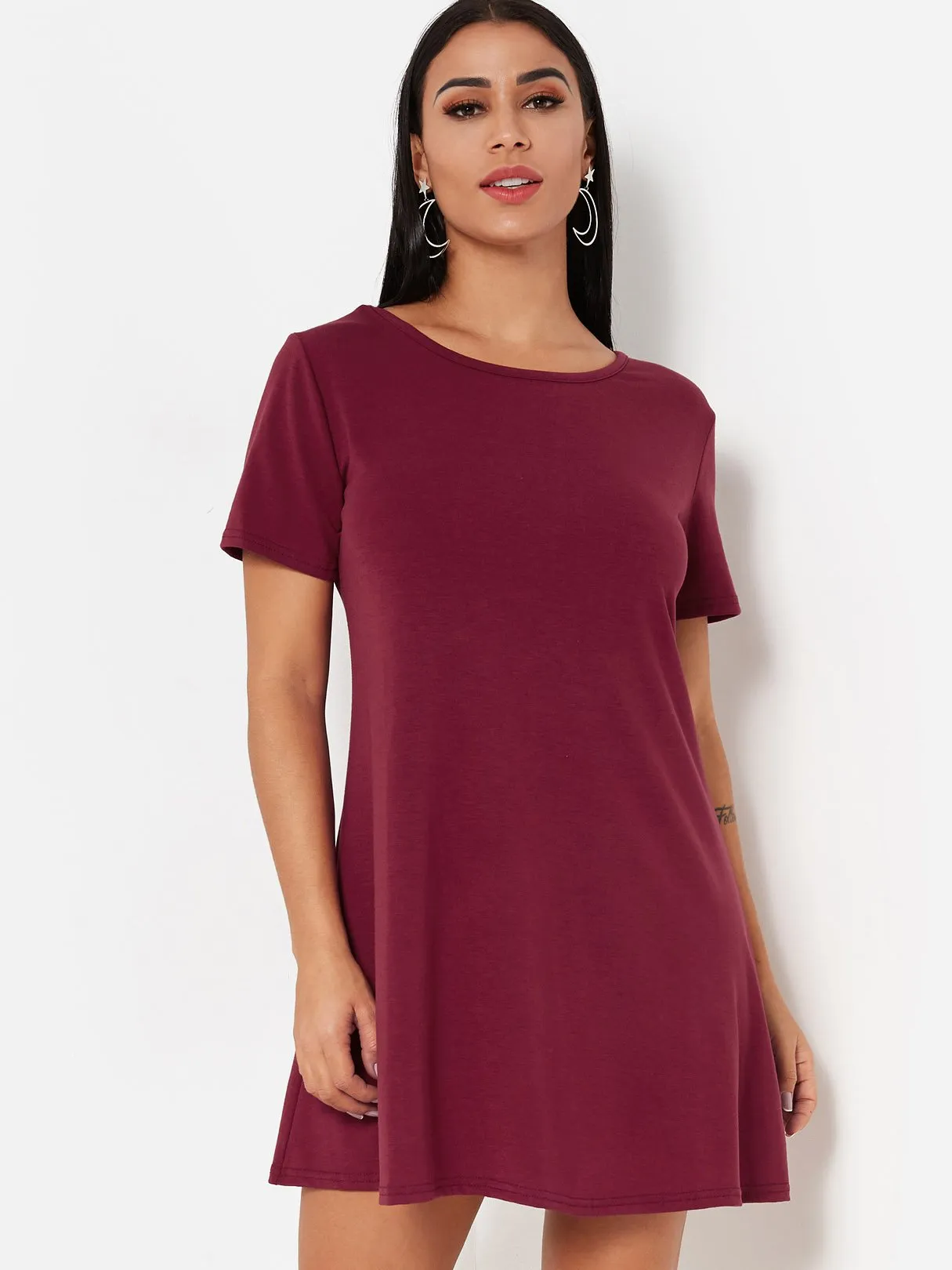 Wholesale Round Neck Short Sleeve Plain Mini Dresses
