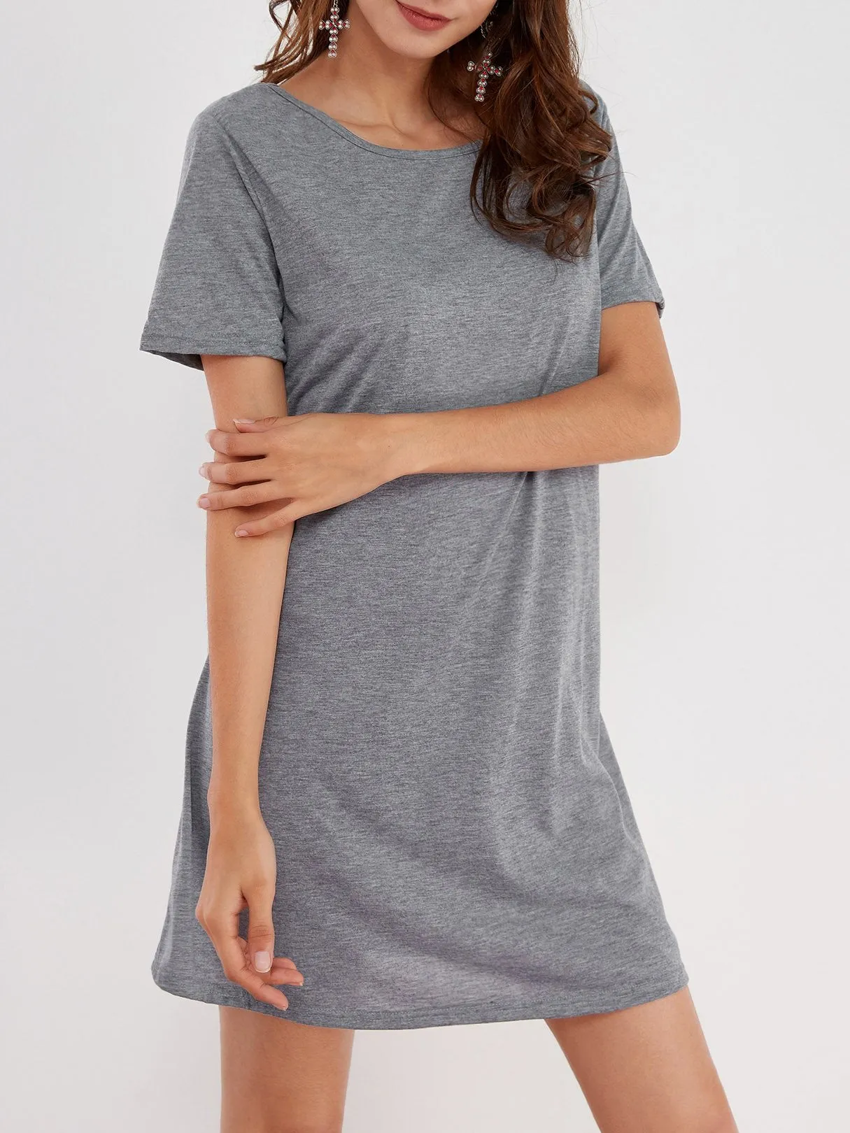 Wholesale Round Neck Short Sleeve Plain Mini Dresses