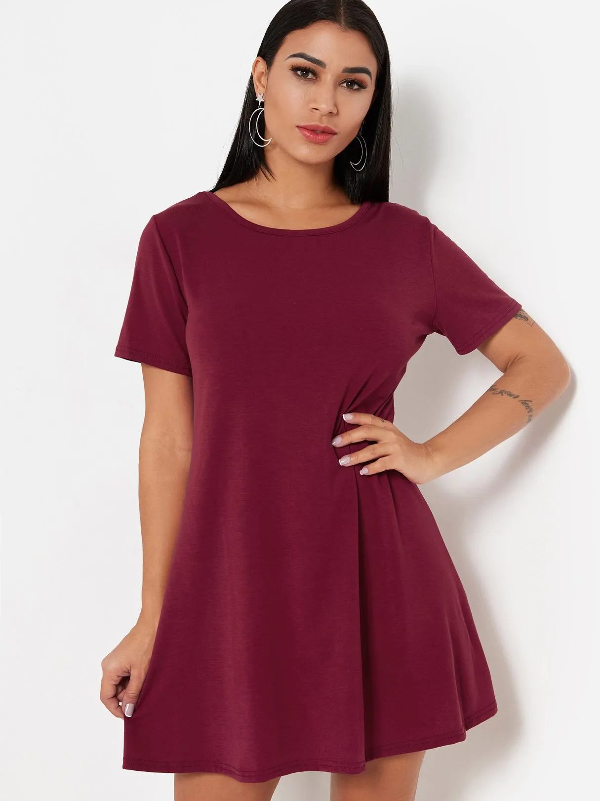 Wholesale Round Neck Short Sleeve Plain Mini Dresses