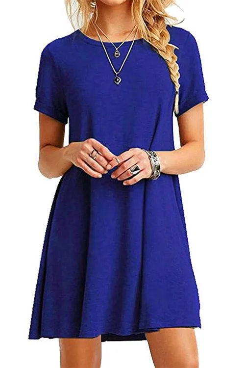 Wholesale Round Neck Short Sleeve Plain Mini Dresses