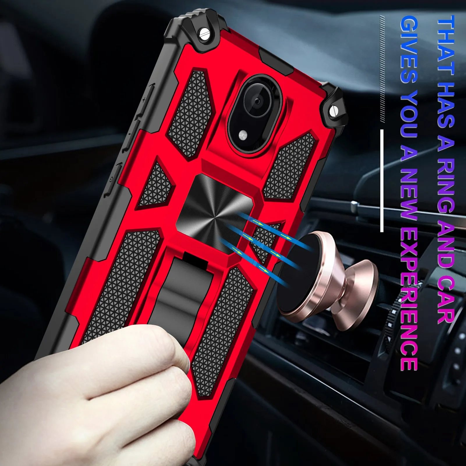 Wiko Ride 2 Case [Military Grade] Ring Car Mount Kickstand w/[Tempered Glass] Hybrid Hard PC Soft TPU Shockproof Protective Case - Red