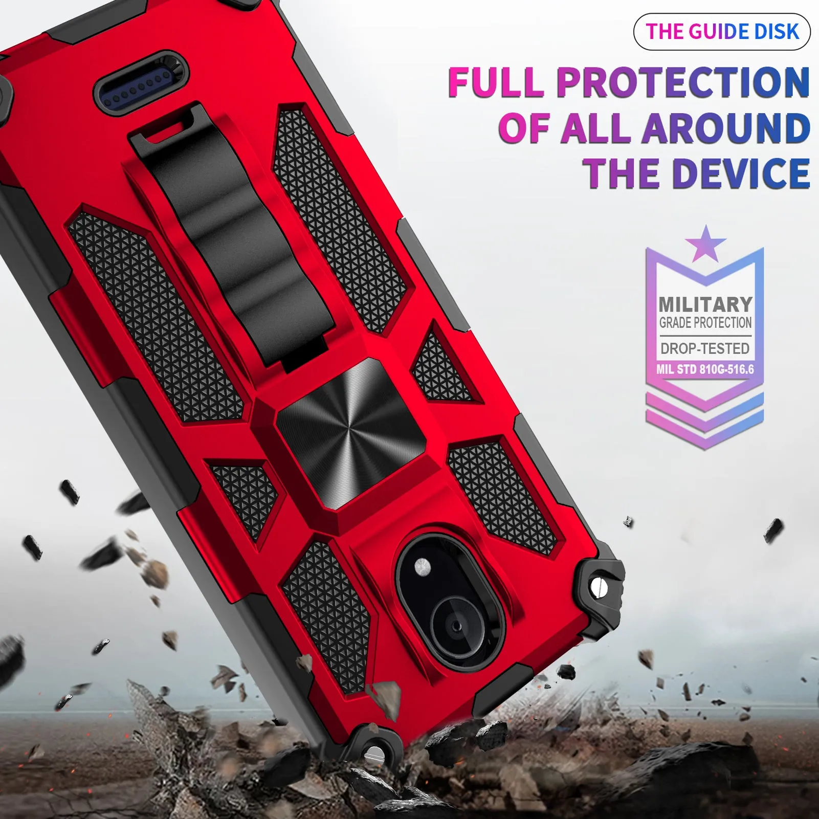 Wiko Ride 2 Case [Military Grade] Ring Car Mount Kickstand w/[Tempered Glass] Hybrid Hard PC Soft TPU Shockproof Protective Case - Red