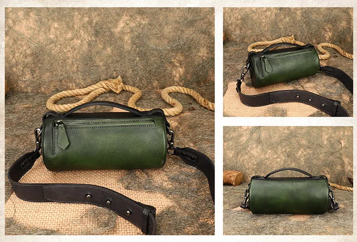 Womens Mini Leather Barrel Crossbody Bag Shoulder Handbags