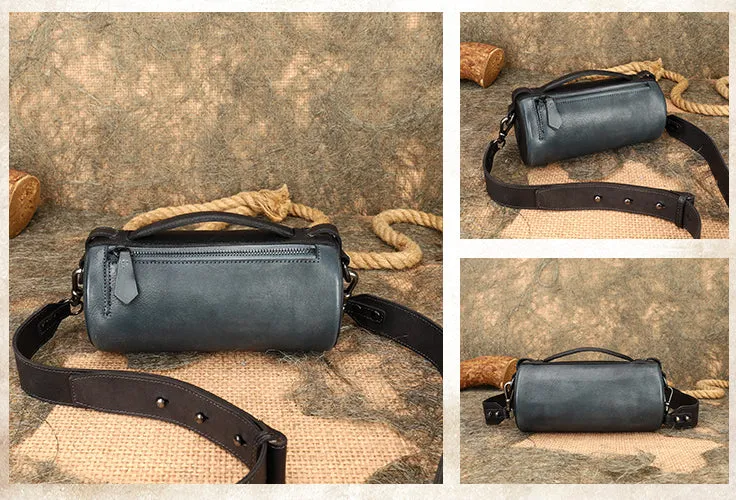 Womens Mini Leather Barrel Crossbody Bag Shoulder Handbags