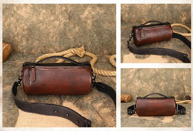 Womens Mini Leather Barrel Crossbody Bag Shoulder Handbags
