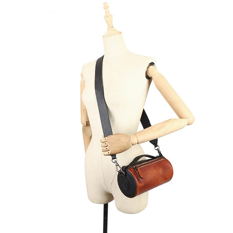 Womens Mini Leather Barrel Crossbody Bag Shoulder Handbags