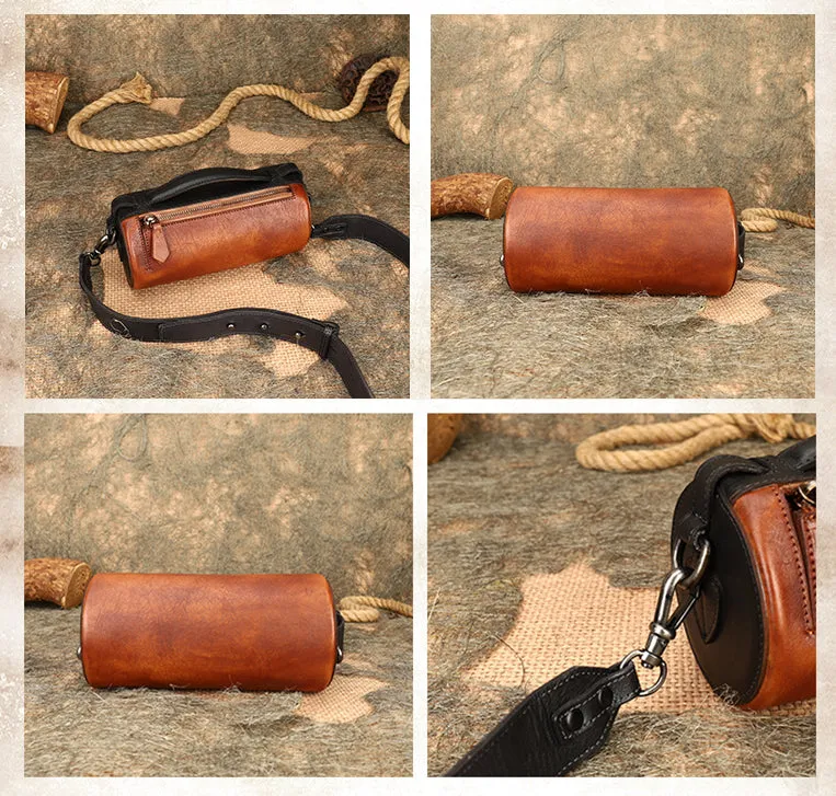Womens Mini Leather Barrel Crossbody Bag Shoulder Handbags