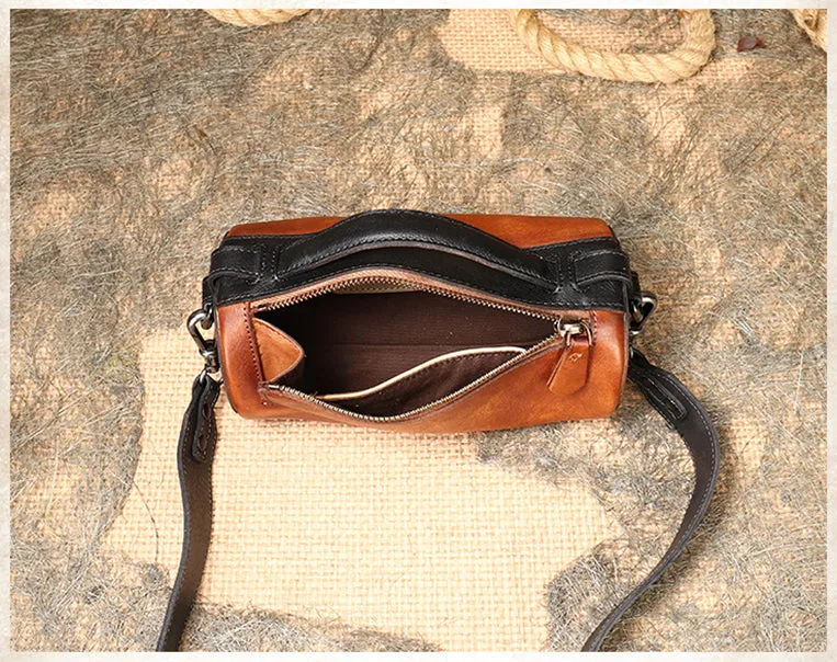 Womens Mini Leather Barrel Crossbody Bag Shoulder Handbags