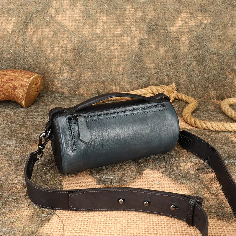 Womens Mini Leather Barrel Crossbody Bag Shoulder Handbags