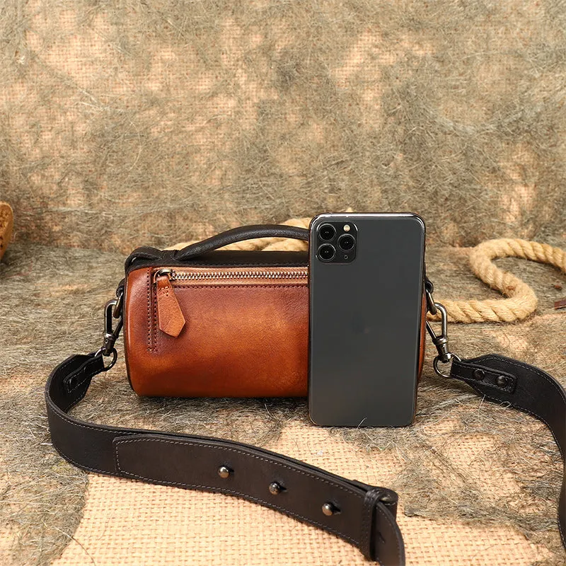 Womens Mini Leather Barrel Crossbody Bag Shoulder Handbags