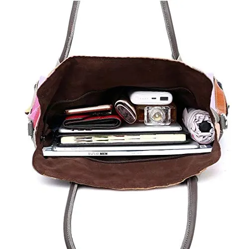 Women’s Multicolor Genuine Leather Striped Large Boston Bag Tote Bag