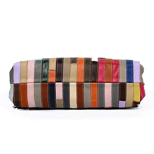 Women’s Multicolor Genuine Leather Striped Large Boston Bag Tote Bag
