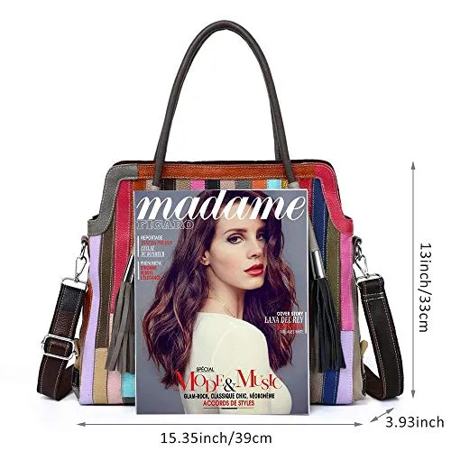 Women’s Multicolor Genuine Leather Striped Large Boston Bag Tote Bag