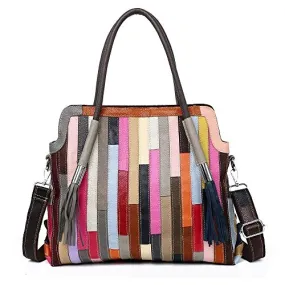 Women’s Multicolor Genuine Leather Striped Large Boston Bag Tote Bag