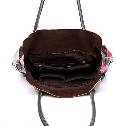 Women’s Multicolor Genuine Leather Striped Large Boston Bag Tote Bag